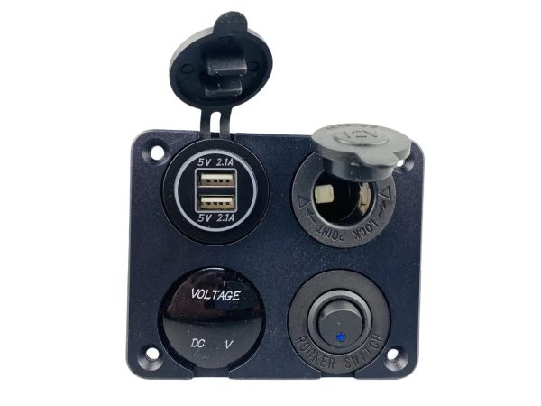 Автомобільна зарядка з двома USB-портами, розеткою прикурювача цифровий дисплей+вимк.+захисні кришки 2575