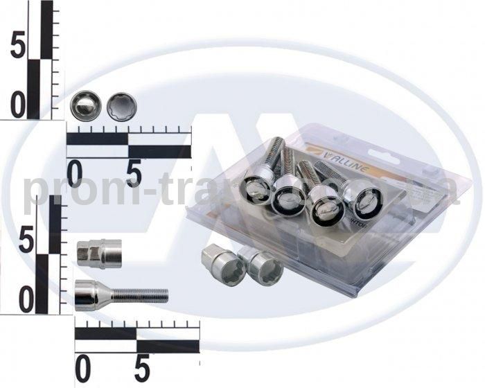 Болт 12х30 колес хром конус секретки (вращ. кольцо, 2 ключа) (ш 1.25) (4 шт.) (блитер) 372120 Х2 (пр-во WALLINE)