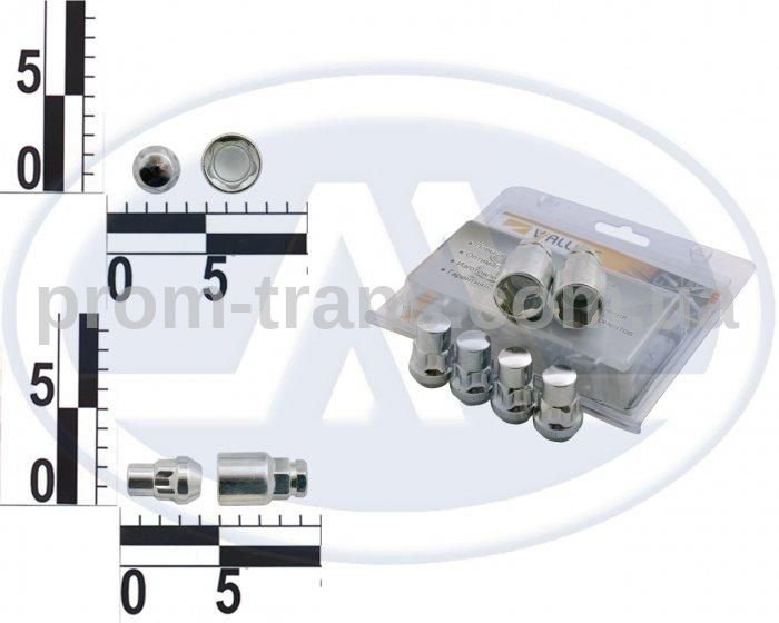 Гайка 12x32 колес хром конус для секретки (2 ключа) (ш 1.5) (4 шт) (блистер) 416445 Н2 (пр-во WALLINE)