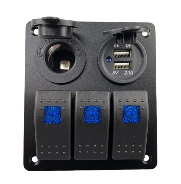 Панель перемикання на 3 кнопки з USB, вольтметр і розетка 2582