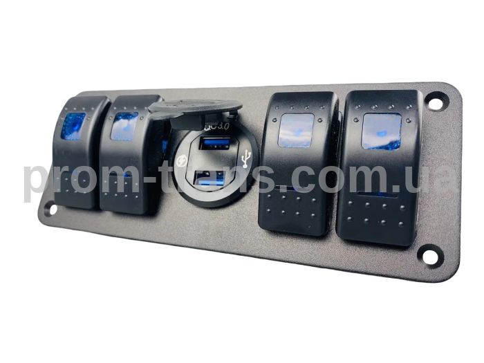 Панель із 4 перемикачами, USB-зарядкою QC3.0 і вольтметром 2592