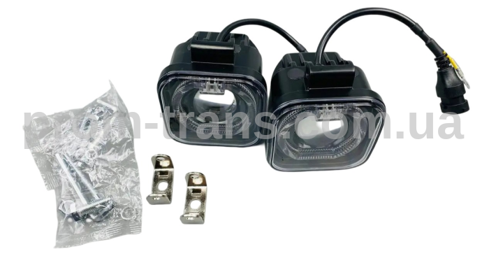 Фары-линзы LED противотуманные 30W DRL - сине-белое кольцо IP67, 10V-80V 2921